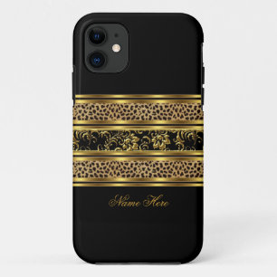 Capa Para iPhone 11 iPhone Elegante Chique Dourado Preto Floral Leopar