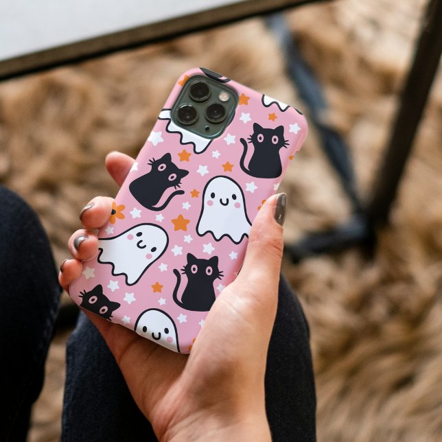Capa Para iPhone 11 iPhone / iPad case (👻🐱‍👤✨ Halloween Cats And Ghosts, Kawaii Cute Halloween Phone Case)