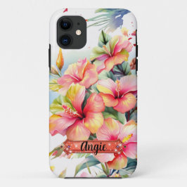Capa Para iPhone 11 iPhone / iPad de Flores Tropicais Amarelo-Rosa