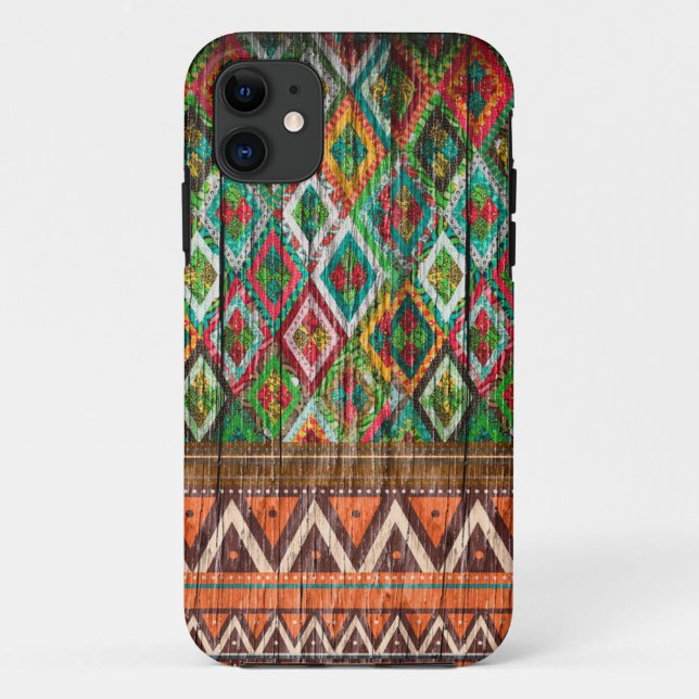 Capa Para iPhone 11 iPhone tribal de madeira asteca do caso do iPhone (Verso)