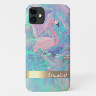 Capa Para iPhone 11 Iridescente Opal Flamingo Rosa Moderno