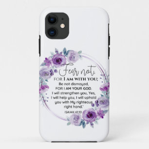 Capa Para iPhone 11 Isaiah 41:10 Medo não Escritura Floral Roxa