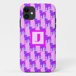 Capa Para iPhone 11 Jack Russell Terrier Dog Lover Rosa &Azul Monogram