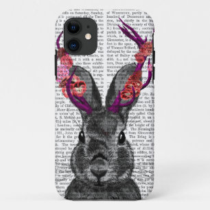 Capa Para iPhone 11 Jackalope com Antlers Rosa