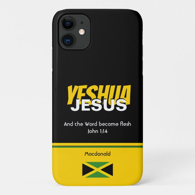 Capa Para iPhone 11 Jamaica Flag JESUS YESHUA Scripting Personalizado (Verso)