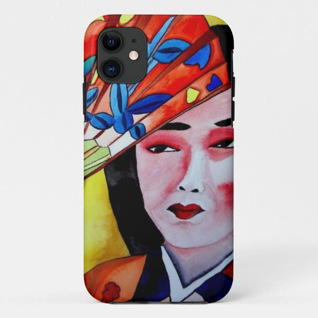 Capa Para iPhone 11 Japonês Geisha com arte original de aquarela (Verso)