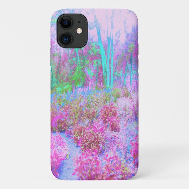 Capa Para iPhone 11 Jardim Abstrato de Rosa Impressionista e Turquesa (Verso)