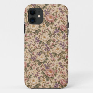 Capa Para iPhone 11 Jardim Botânico de Rosas Vintage & Padrão de Borbo