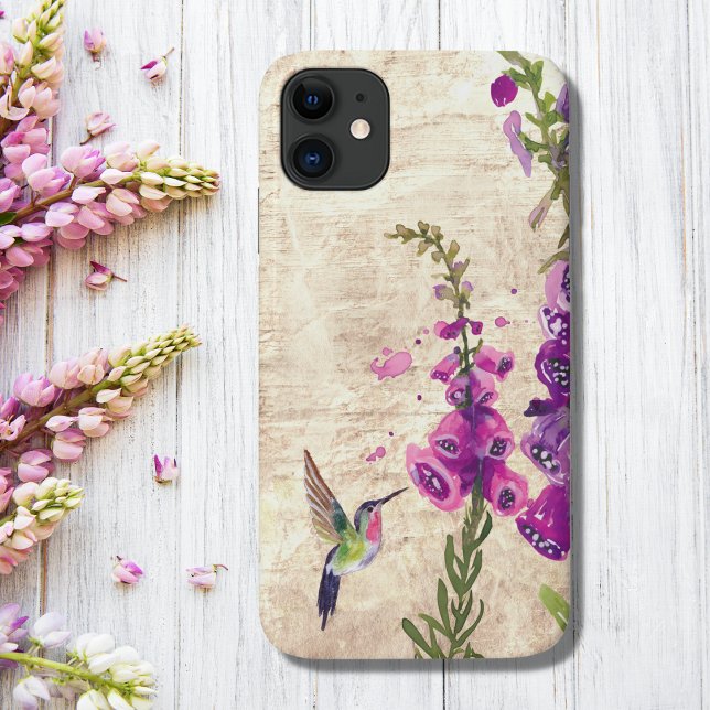 Capa Para iPhone 11 Jardim das Flores de Feijão e Feijão (Hummingbird and Foxglove Flowers Garden Case-Mate iPhone Case)