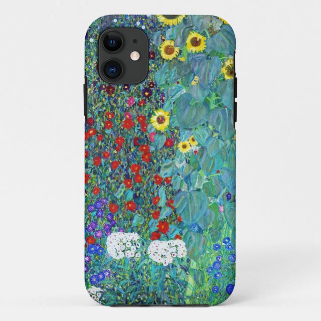 Capa Para iPhone 11 Jardim de fazenda com girassóis por Gustav Klimt (Verso)