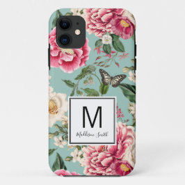 Capa Para iPhone 11 Jardim de Flor Azul e Rosa Adicionam Seu Nome