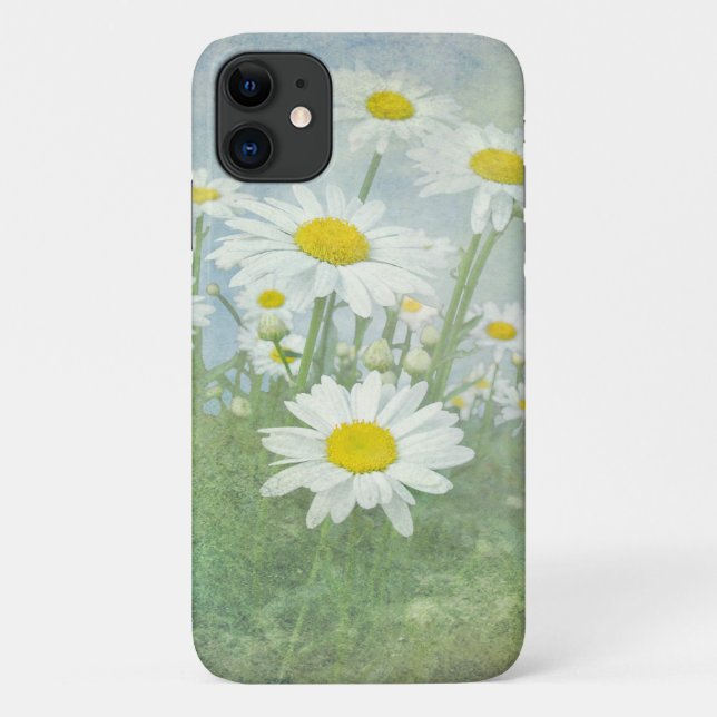 Capa Para iPhone 11 jardim de margarida com textura (Verso)