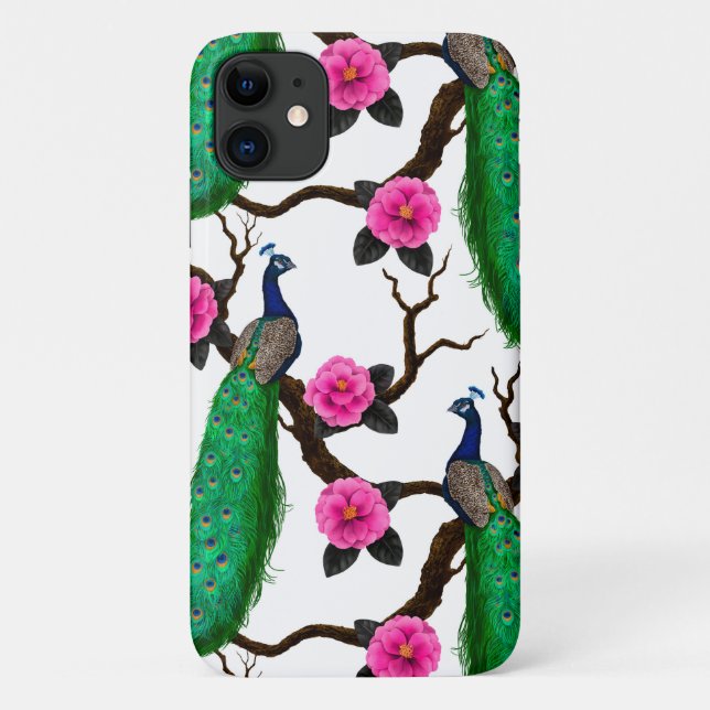 Capa Para iPhone 11 Jardim de Peacock (Verso)