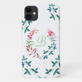 Capa Para iPhone 11 Jardim e Abelhas de Aquarela