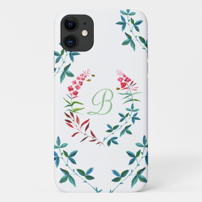 Capa Para iPhone 11 Jardim e Abelhas de Aquarela (Verso)