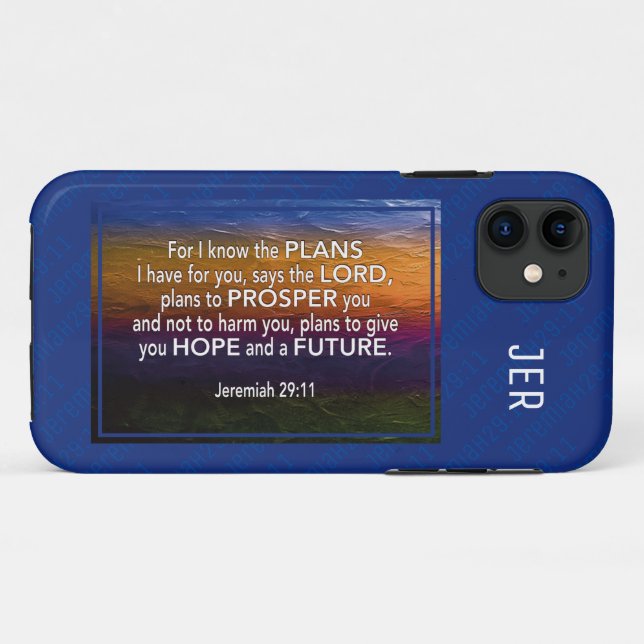 Capa Para iPhone 11 Jeremiah 29:11 | CONHEÇO OS PLANOS Bíblia AZUL (Verso (horizontal))