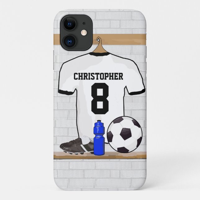 Capa Para iPhone 11 Jérsei de futebol preto branco personalizado do (Verso)