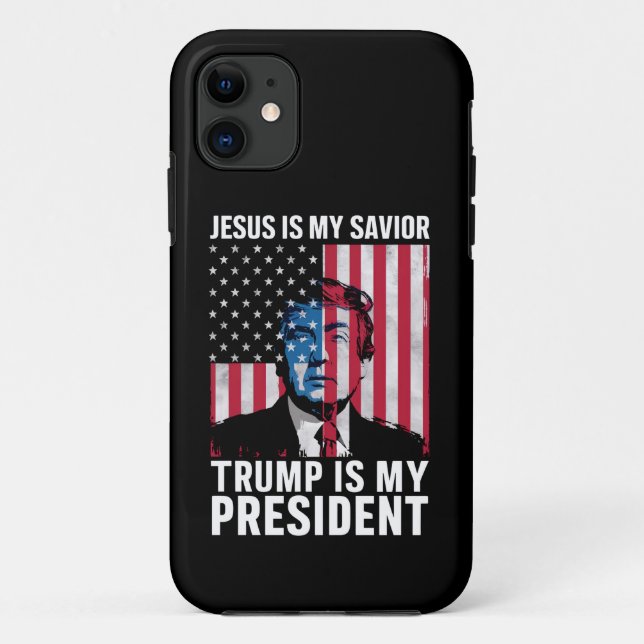 Capa Para iPhone 11 Jesus é meu salvador Trump é meu presidente 2024 (Verso)