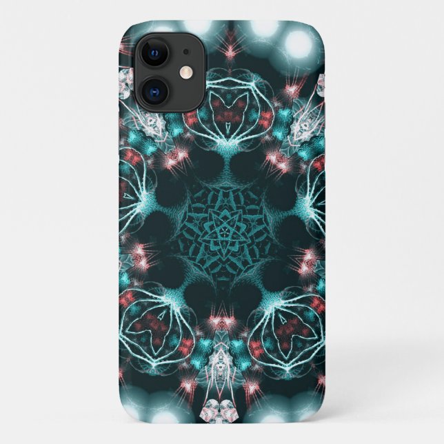 Capa Para iPhone 11 Jewelia : Aqua Green Fractal Jewels (Verso)