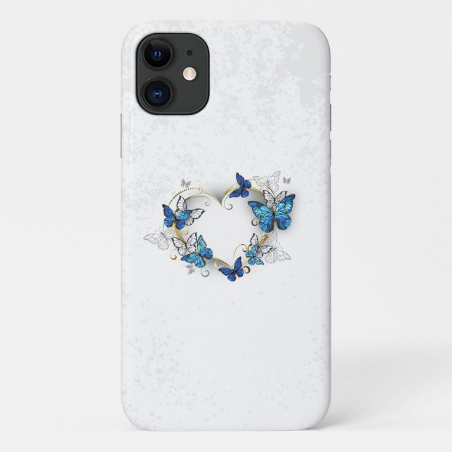Capa Para iPhone 11 Jewelry Heart with Butterflies Morpho (Verso)