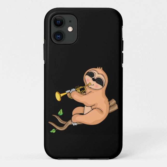 Capa Para iPhone 11 Jogador de Trompete Sloth Gift Kids Musical Trumpe (Verso)