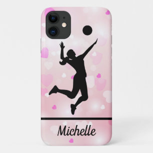 Capa Para iPhone 11 Jogadora de vôlei brilha corações cor-de-rosa p