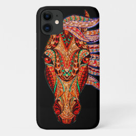 Capa Para iPhone 11 Joia-do-cavalo, mosaica-do-cavalo, vermelha-negra 
