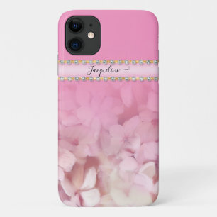 Capa Para iPhone 11 Joias Brilhantes Douradas, Rosa, Hydrangea