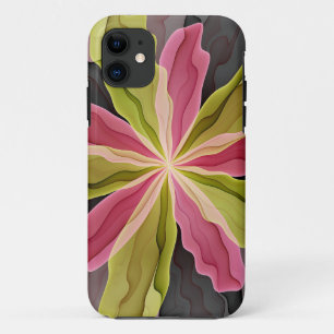 Capa Para iPhone 11 Joy, verde rosa, Antracite Fantasia Flor Fractal