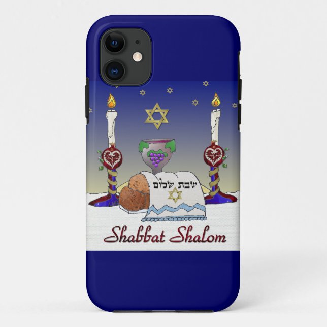 Capa Para iPhone 11 Judaica Shabbat Shalom Art Impressão (Verso)