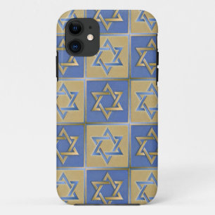 Capa Para iPhone 11 Judaica Star De David Metal Dourado Azul