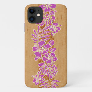 Capa Para iPhone 11 Kalaheo Hawaiian Violet Hibiscus Tapa Faux Wood