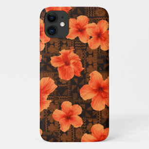 Capa Para iPhone 11 Kalalau Tapa Tropical Havaiana - Laranja Hibiscus