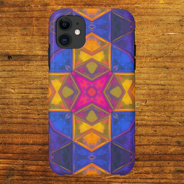 Capa Para iPhone 11 Kaleidoscópio Quadrado Amarelo Azul e Rosa (Criador carregado)