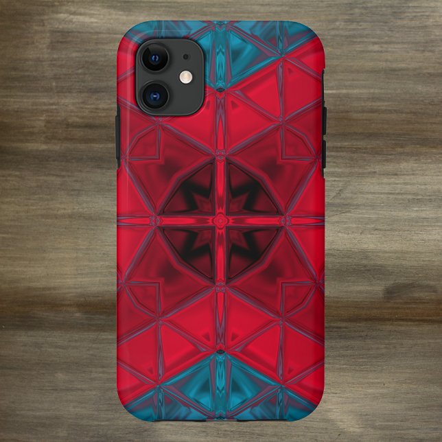 Capa Para iPhone 11 Kaleidoscópio Quadrado Vermelho e Azul (Criador carregado)