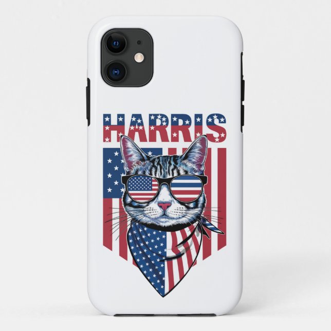 Capa Para iPhone 11 Kamala Harris para o Presidente 2024 Gato Engraçad (Verso)