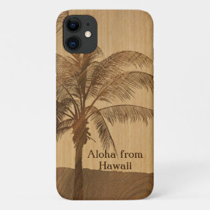 Capa Para iPhone 11 Kapaa Sunset Havaiano Faux Koa Wood Solteiro Palm