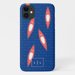 Capa Para iPhone 11 Kayak Personalizado Monograma Azul Coral Moderno