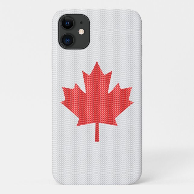 Capa Para iPhone 11 Knit Style Maple Leaf Knitting Motif (Verso)
