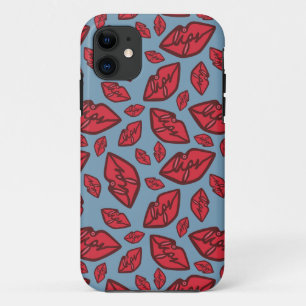 Capa Para iPhone 11 Lábios do namorados Padrão Azul e Vermelho