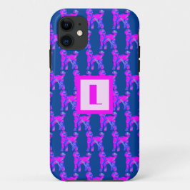 Capa Para iPhone 11 Labradoodle Cachorro Silhouette Rosa Monograma Azu