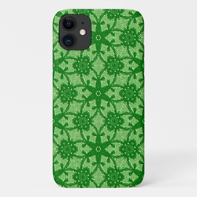 Capa Para iPhone 11 Lace antigo - esmeralda e verde limão (Verso)