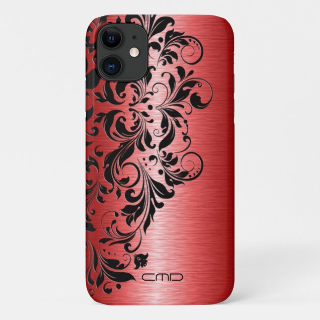 Capa Para iPhone 11 Lace preto de alumínio, vermelho, metálico (Verso)