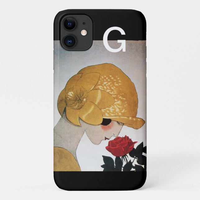 CAPA PARA iPhone 11 LADY COM MONOGRAMA DE ROSA VERMELHA (Verso)