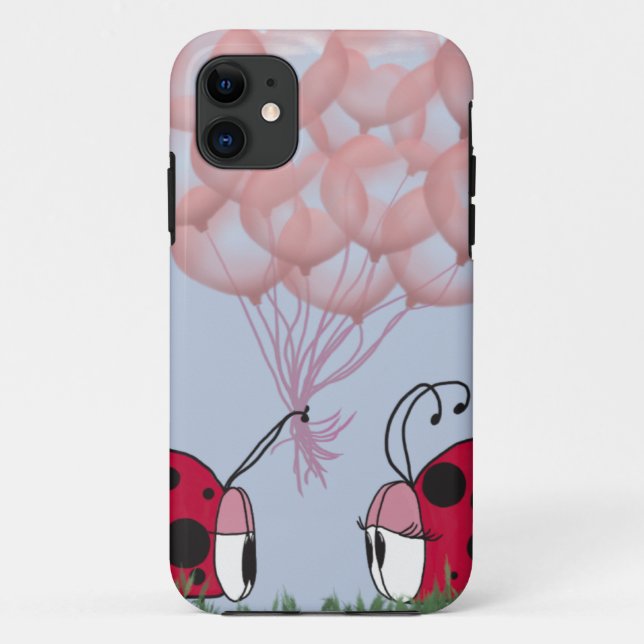Capa Para iPhone 11 Ladybug Adorável Com Buquê De Balão Rosa Bonito (Verso)