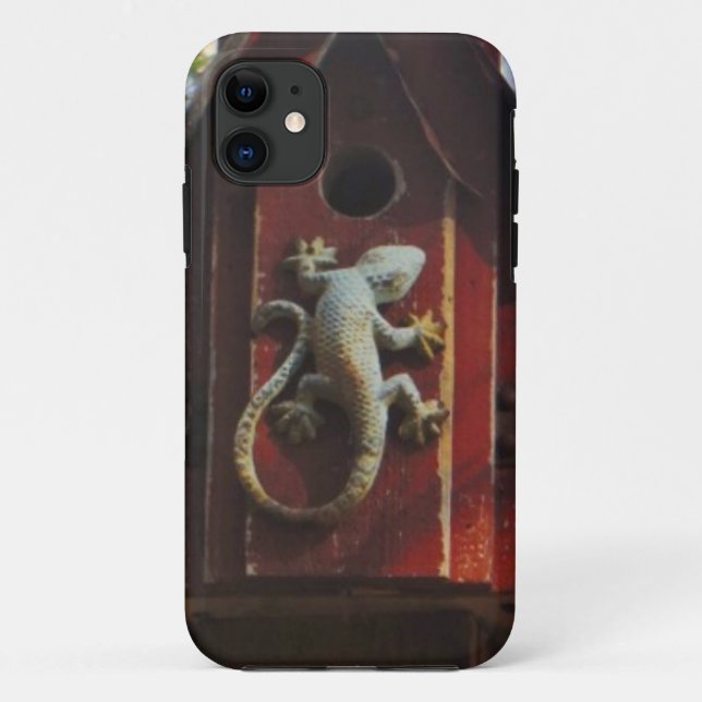 Capa Para iPhone 11 Lagarto-cinza em madeira vestida (Verso)