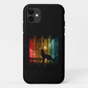 CAPA PARA iPhone 11 LAGO ÁRVORES LOBO UIVANDO