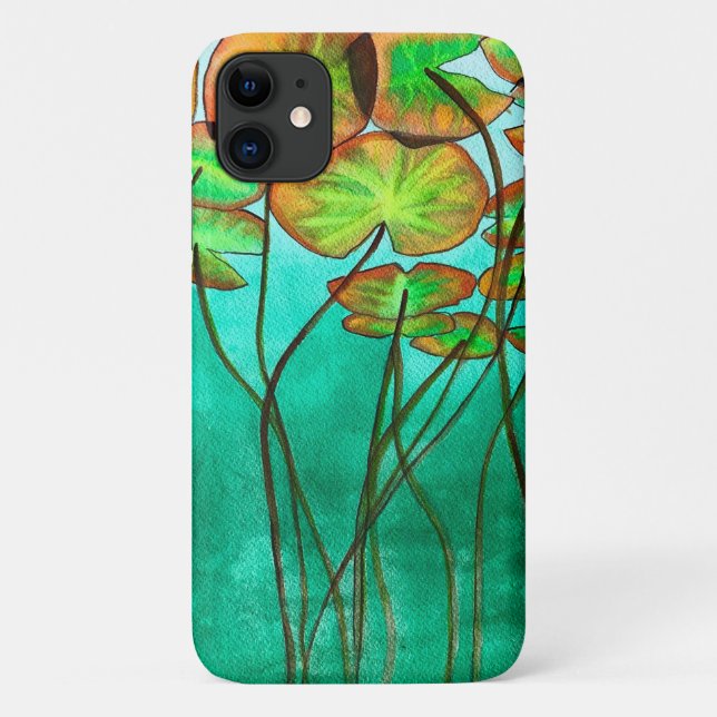 Capa Para iPhone 11 lagoa verde serena com lilypads (Verso)