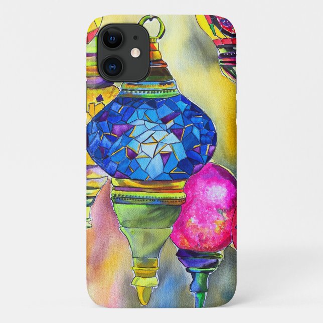Capa Para iPhone 11 Lâmpadas turcas mosaicas de aquarela fina (Verso)