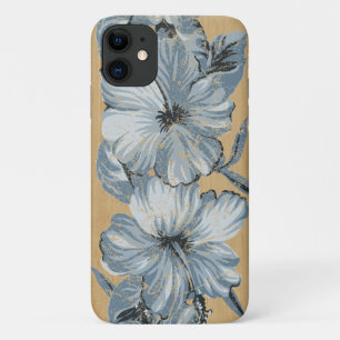 Capa Para iPhone 11 Lanai Havaiana Blue Hibiscus Faux Wood